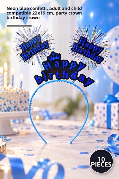 Yenilig 10 Pieces Birthday Crown – Neon Blue with Tassels, Suitable for Adult...
