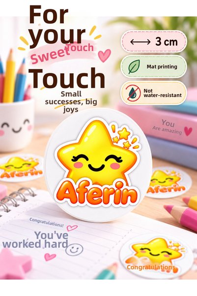 Hayali Çizgili 35 Pieces of 3 cm Good Job Motivational Stickers – Homework and Teacher Reward Labels, Matte Printing