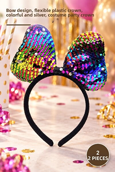 Yenilig 2Pcs Color Changing Sequin Party Crown – Bow Design, Flexible Plastic...