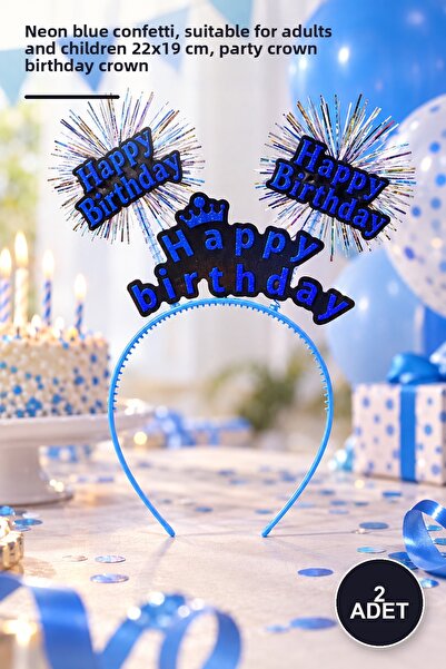 Yenilig 2 Pieces Birthday Crown – Neon Blue with Tassels, Suitable for Adults...