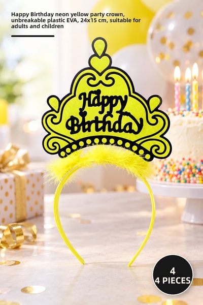 Yenilig 4 Pieces Birthday Crown – Neon Yellow Party Crown with Happy Birthday...