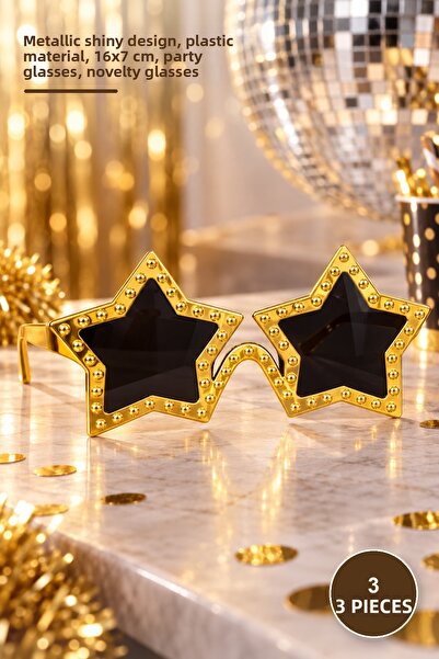 Yenilig 3 Pcs Gold Color Disco Star Retro Party Glasses – Metallized Shiny De...