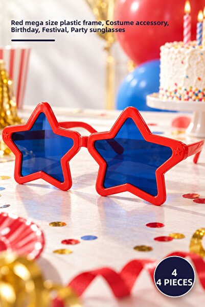Yenilig 4 Pieces Mega Type Star Party Glasses – Red Mega Size Plastic Frame, ...
