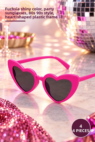 Yenilig 4 Pcs Retro Heart Glasses – Fuchsia Bright Color, Party Glasses, 80S ...