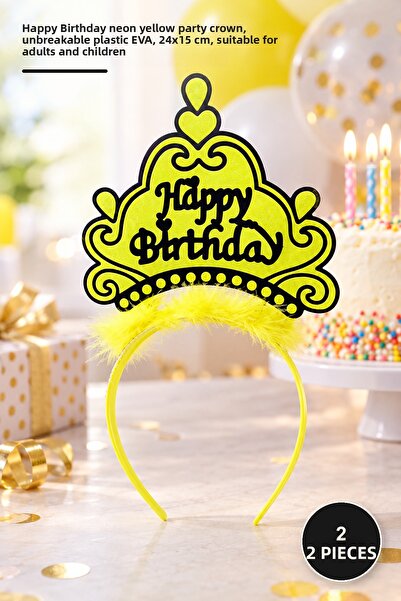 Yenilig 2 Pieces Birthday Crown – Neon Yellow Party Crown with Happy Birthday...