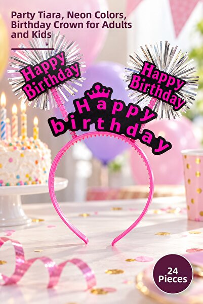 Yenilig 24 Pieces Happy Birthday Neon Colored Birthday Crown – Party Crown, N...