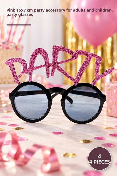Yenilig 4 Pieces of Party Written Glittery Party Glasses – Pink Color 15X7 cm...