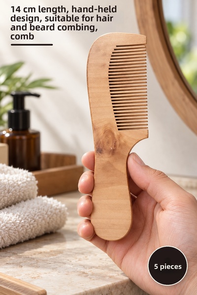 Yenilig 5 Pieces Wooden Handle Comb – 14 cm Length, Handheld Design, Compatib...