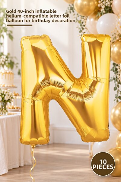 Yenilig 10 Pieces Letter Foil Balloon - Gold Color 40 Inch Inflatable Helium ...