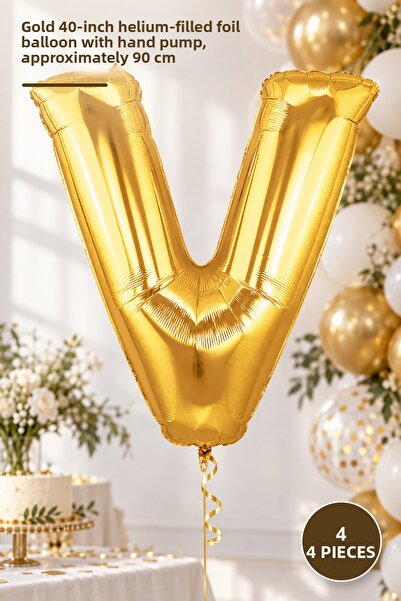 Yenilig 4 Pieces V Letter Foil Balloon - Gold Color 40 Inches Approximately 9...