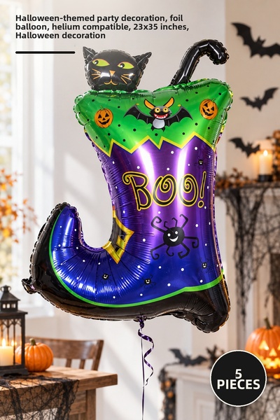 Yenilig 5Pcs Black Cat with Boots Foil Balloon – Halloween Themed Party Decor...