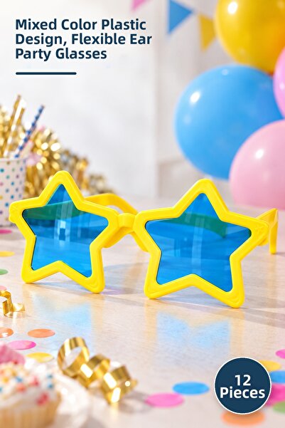 Yenilig 12 Pieces of Large Star Party Glasses – Mixed Color Plastic Design, F...