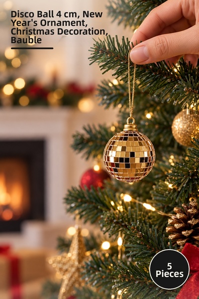 Yenilig 5 Ornamente din lemn de pin - Disco Ball 4 CM, Ornament de Crăciun, O...