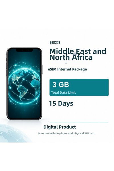 Generic Brand باقة الإنترنت eSIM للشرق الأوسط وشمال أفريقيا 3 جيجابايت لمدة 1...