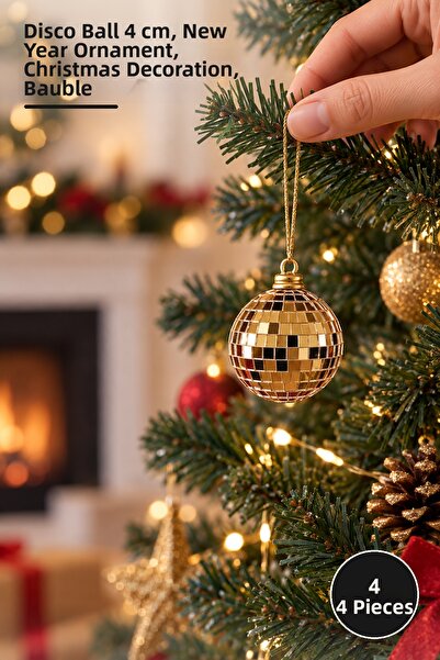 Yenilig 4 Ornamente din lemn de pin - Disco Ball 4 CM, Ornament de Crăciun, O...