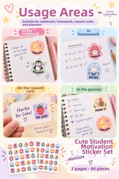 Hanelia Art Cute Student Motivational Sticker Set 84 Pieces 2 Sheets – Congratulations, You Succeeded, Keep Going, and Reward Labels