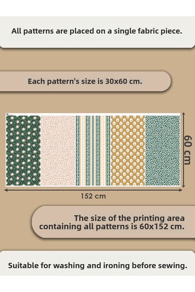FabricMarket مجموعة ألواح من القماش القطني 100%، 5 أنماط مختلفة، مقاس 30x60 سم - نمط زهور عتيق، ألوان خضراء ووردية وبيج