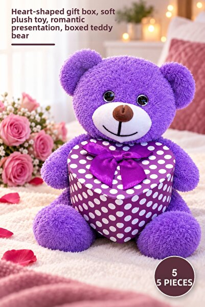 Yenilig 5 Plush Teddy Bears – Gift with Heart Box, Soft Plush Toy, Romantic P...