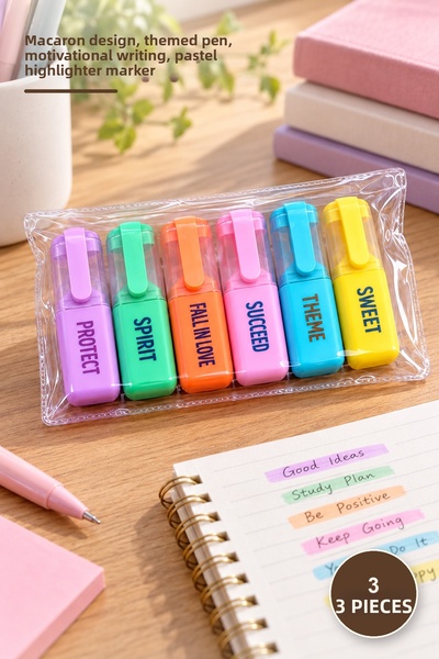 Yenilig 3 Highlighter Pens – Macaron Design, Themed Pen with Box, Motivationa...
