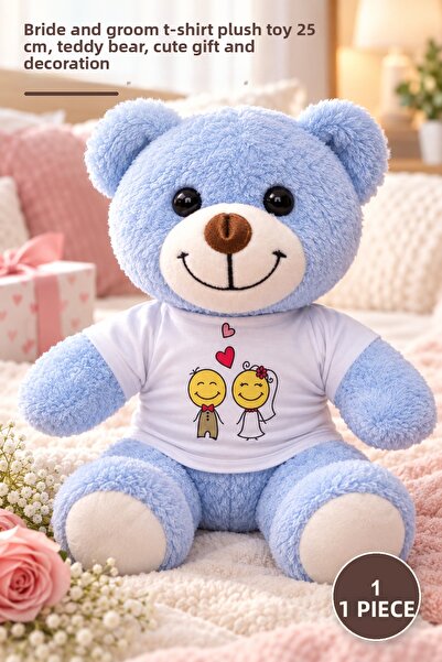 Yenilig 1 Piece Plush Teddy Bear - Plush Toy with Bride and Groom T-Shirts 25...