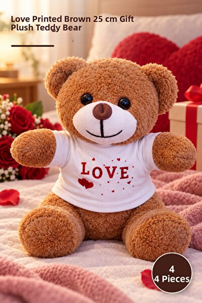 Yenilig 4 Plush Teddy Bears – Brown with Love Printed T-Shirt 25 cm Gift Toy ...