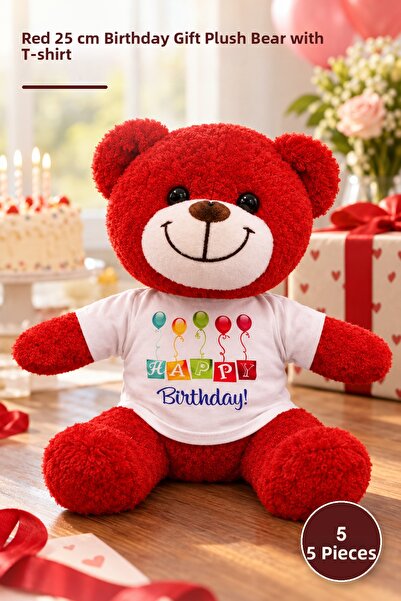 Yenilig 5 Pieces Plush Bear - Red 25 cm Birthday Gift Teddy Bear with T-Shirt...