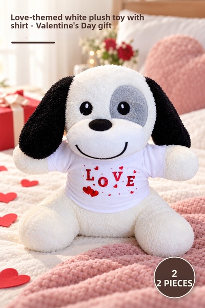 Yenilig 2 Plush Dogs - Cute Plush Toy with T-Shirt, Love Printed White Gift, ...