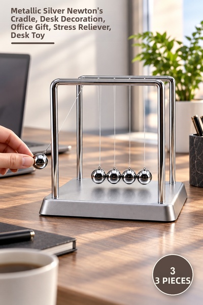 Yenilig 3 Pieces Large Balance Ball – Silver Newton Cradle with Metal Balls, ...