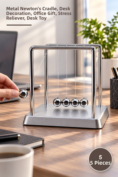 Yenilig 5 Pieces Large Balance Ball – Silver Newton Cradle with Metal Balls, ...