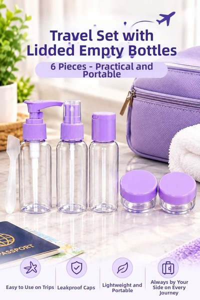 Kinlee 6 Pieces Travel Bottle Set Empty Cosmetic Bottles with Lids Travel and Daily Use Set
