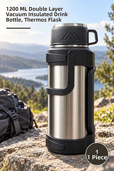 Yenilig 1 Piece Stainless Steel Thermos – 1200 ml Double Layer Vacuum Drink F...