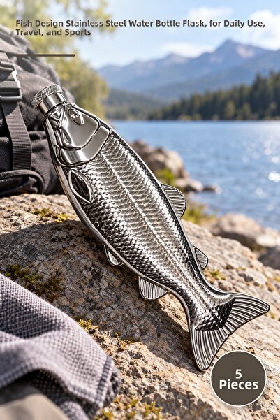 Yenilig 5 Pieces of Water Bottles – Stainless Steel Water Bottle with Fish De...
