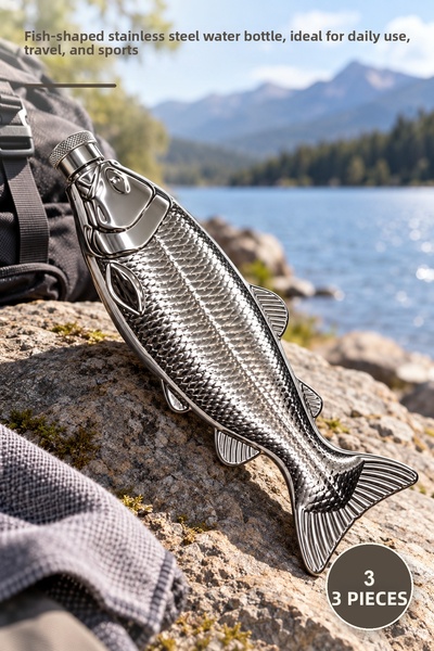 Yenilig 3 Pieces of Water Bottles – Stainless Steel Water Bottle with Fish De...
