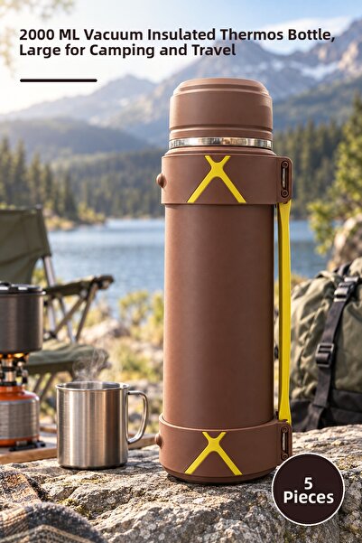 Yenilig 5 Pieces Double Layer Stainless Steel Thermos - 2000 ml Vacuum Therma...