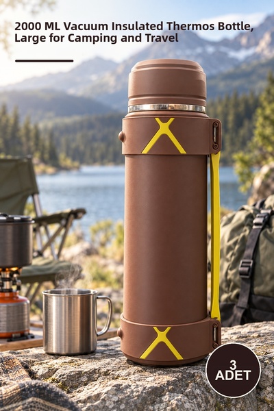 Yenilig 3 Pieces Double Layer Stainless Steel Thermos – 2000 ml Vacuum Therma...