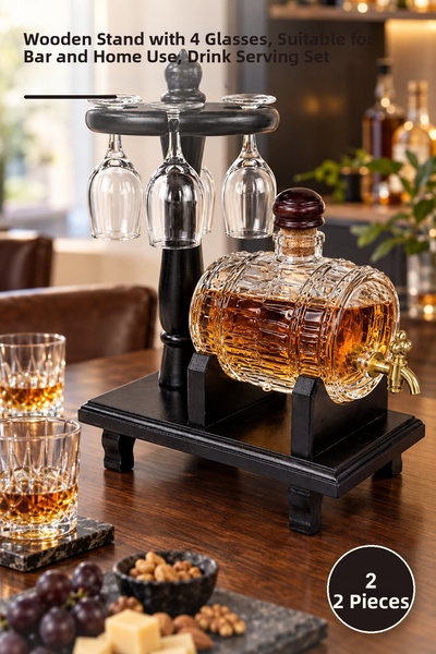 Yenilig 2-Piece Glass Barrel Beverage Serving Set – 4-Glass Presentation with...