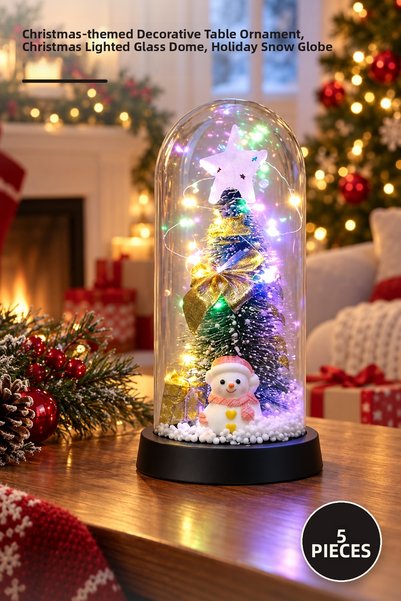 Yenilig 5 Glass Jars – Christmas Themed Lighted Decorative Table Ornament, Ch...