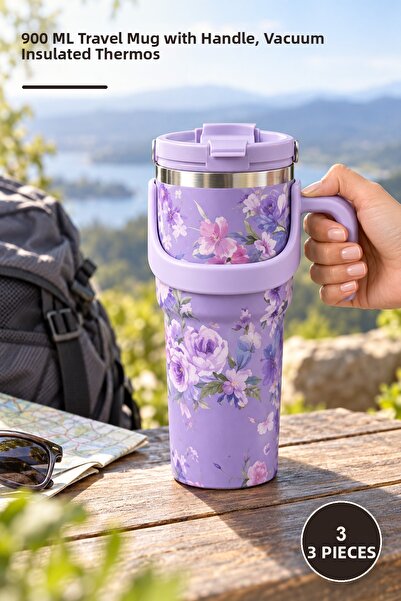 Yenilig 3 Pieces Stainless Steel Thermos Mug – 900 ml Vacuum Heat Insulated C...