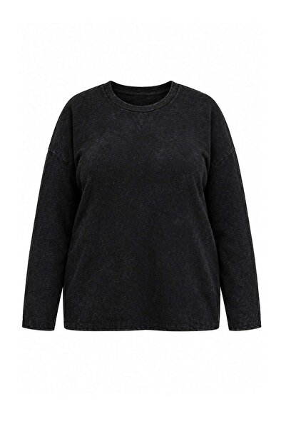 Trendyol Curve Anthracite Thick Cotton Vintage Effect Relaxed Fit Crew Neck K...