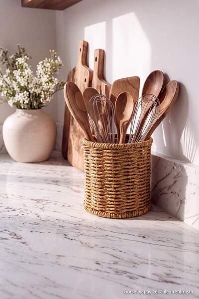 TRENDYOLMİLLA HOME Rattan Look Basket&Ladle Holder&Organizer 11 cm Tphaw27Spt...