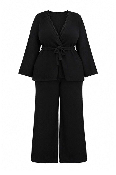 Trendyol Curve Black Lace Soft Textured Knitwear Large Size Bottom - Top Set ...