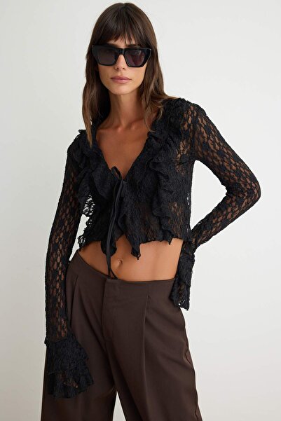 Trendyol Collection Black Fitted Double Breasted Long Sleeve Flounced/Ruffled...
