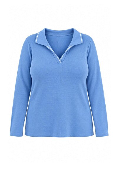 Trendyol Curve Light Blue Knitwear Collar Detailed Fitted/Fitted Fit Ribbed S...