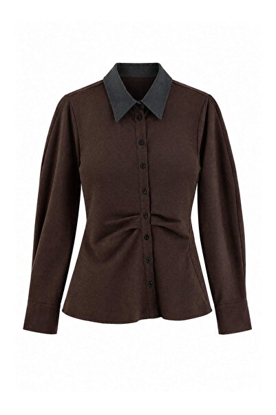 Trendyol Collection Brown Leather Gatnili Suede Shirt Twoaw27Go00106