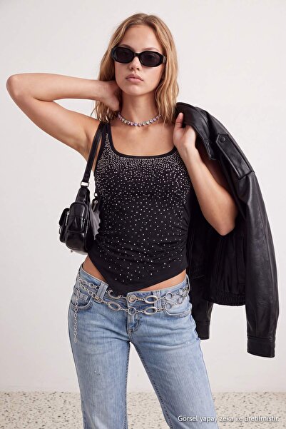 Trendyol Collection Black Thick Strap Embroidered Blouse Tpraw27Bz00047