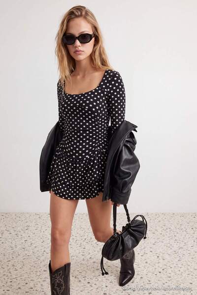 Trendyol Collection Multicolored Polka Dot Skater/Pool Neckline Mini Knitted ...