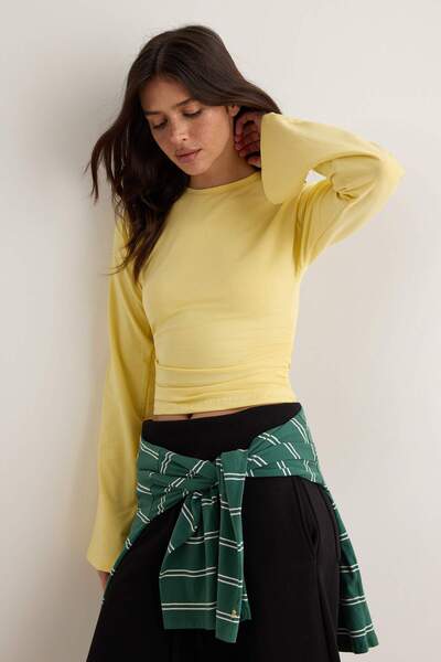 Trendyol Collection Yellow Spanish Sleeve Gathered Detailed Regular Fit Knitt...
