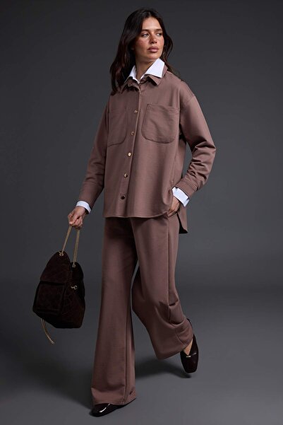Trendyol Modest Mink Relaxed/Casual Fit Tube Leg Buttoned Suede Knitted Hijab...