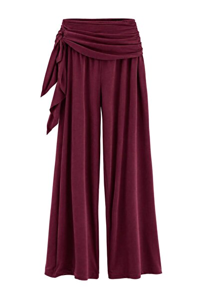 Trendyol Collection Mürdüm Premium Lyocell Content Summer Wide Leg Belted Reg...