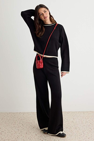 Trendyol Collection Black Sweater-Pants Striped Color Block Knitwear Bottom -...